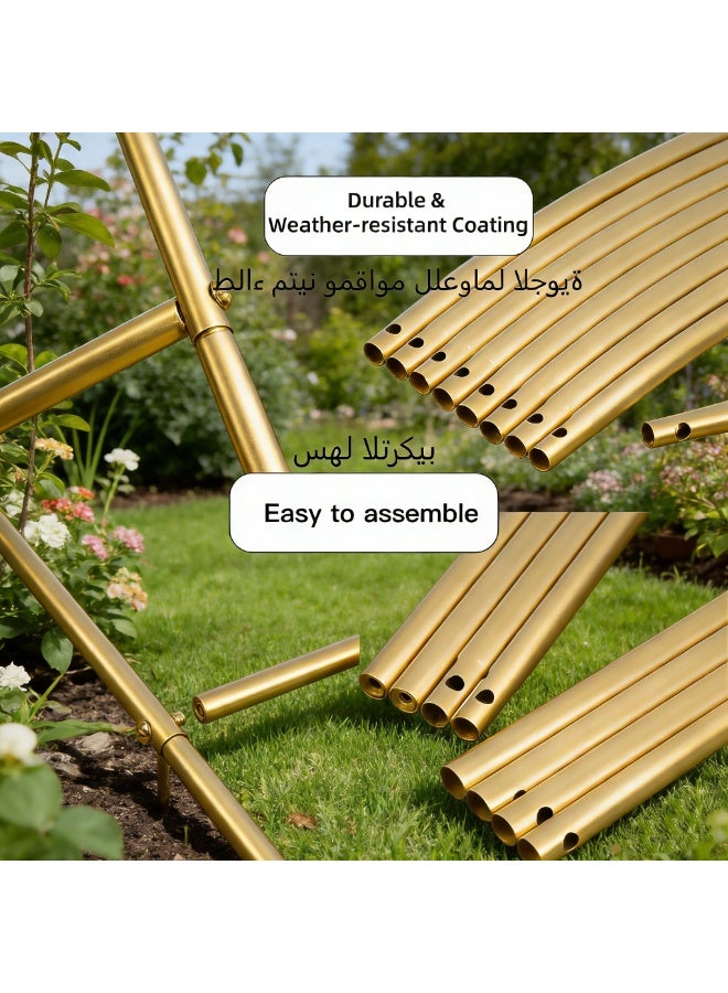 قوس حديقة معدني - دعامة تعريشة للنباتات المتسلقة، قوس ودعامة نباتات لتزيين حفلات الزفاف والمناسبات في الحدائق الخارجية، قوس زينة للحديقة خفيف الوزن للحفلات والزفاف، ذهبي - Image 4